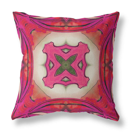 18” Hot Pink Geo Tribal Suede Throw Pillow