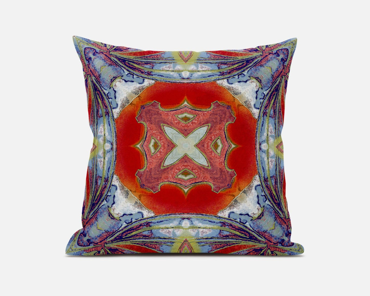 16” Blue Orange Geo Tribal Suede Throw Pillow
