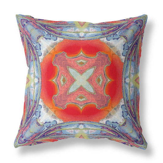 18” Blue Orange Geo Tribal Suede Throw Pillow