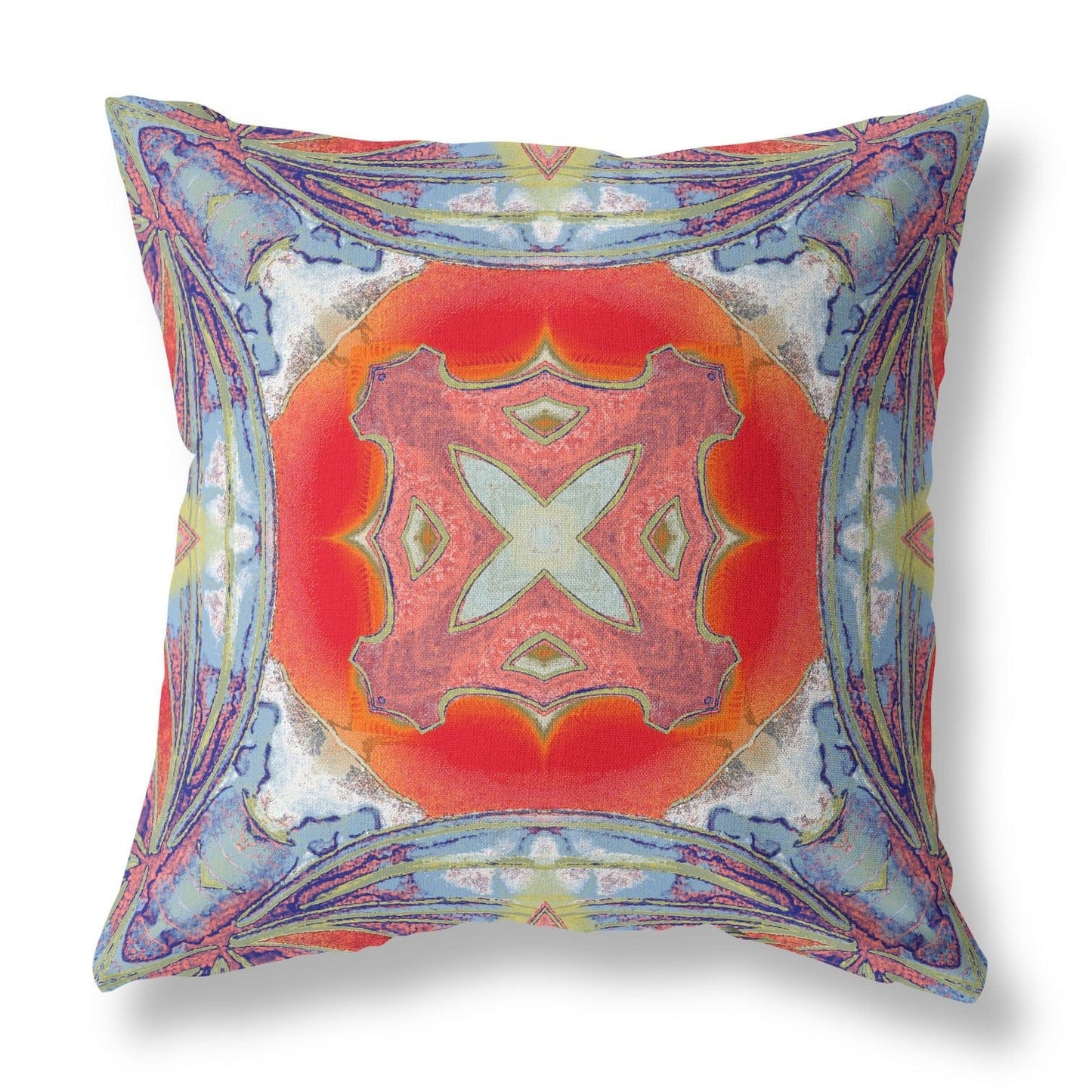 18” Blue Orange Geo Tribal Suede Throw Pillow