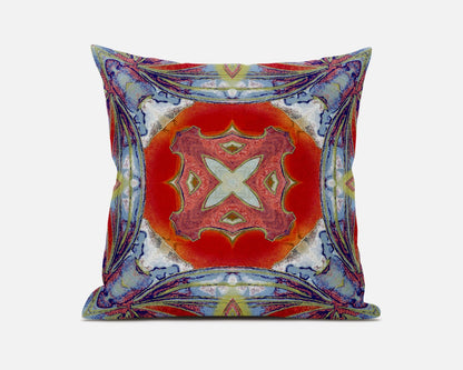 18” Blue Orange Geo Tribal Suede Throw Pillow