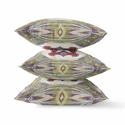 16” Green Brown Geo Tribal Suede Throw Pillow