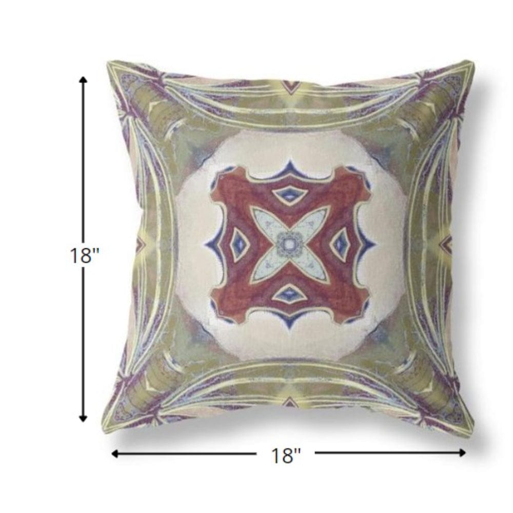 18” Green Brown Geo Tribal Suede Throw Pillow