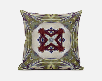 18” Green Brown Geo Tribal Suede Throw Pillow