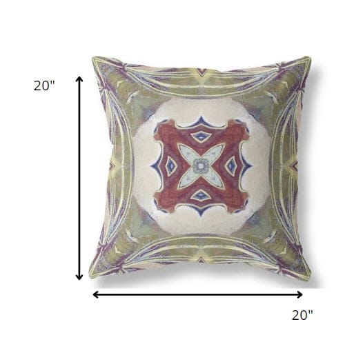 18” Green Brown Geo Tribal Suede Throw Pillow