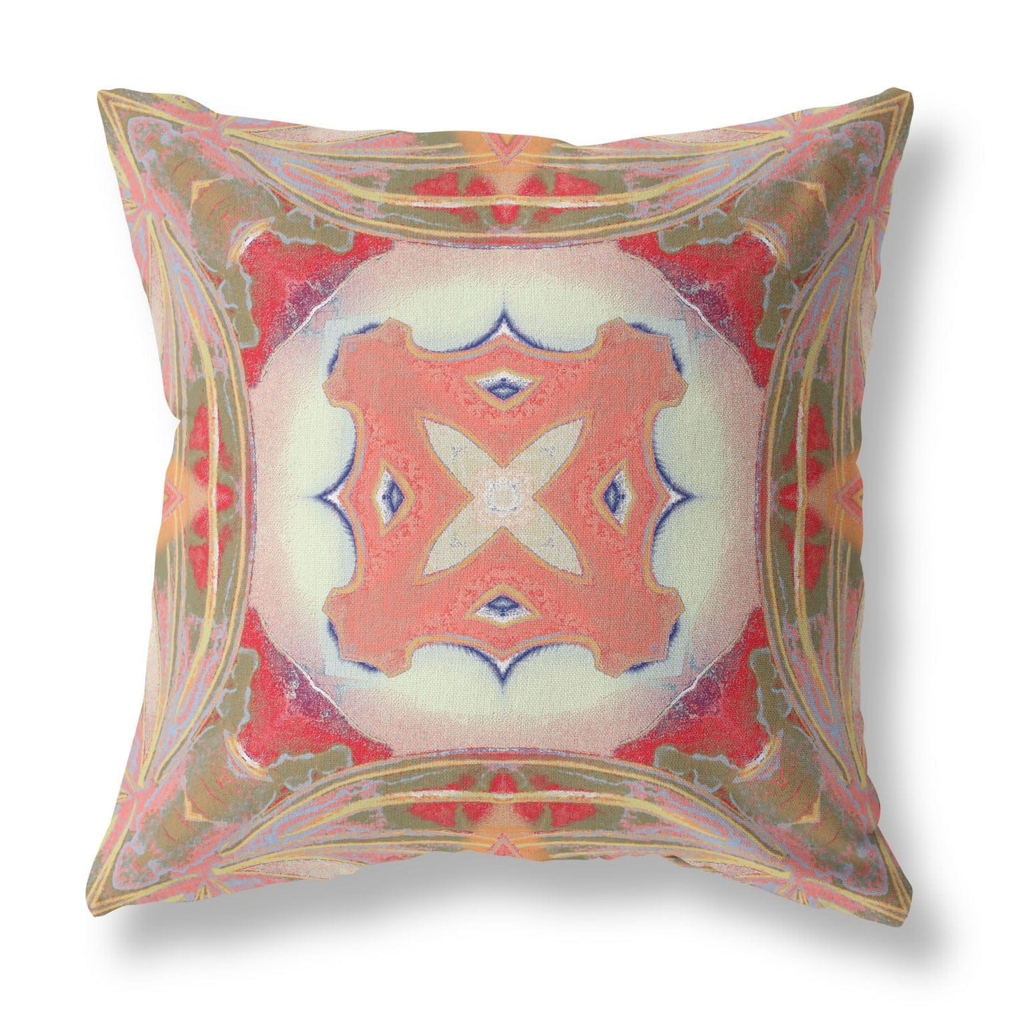 16” Peach Green Geo Tribal Suede Throw Pillow