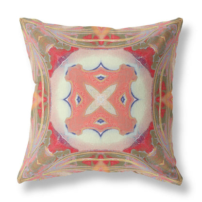 16” Peach Green Geo Tribal Suede Throw Pillow