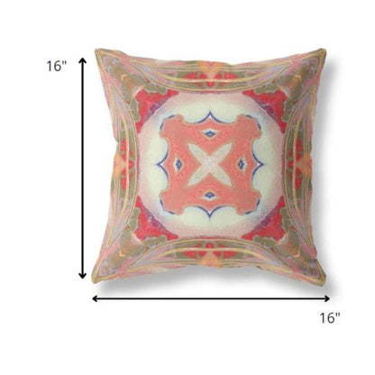 16” Peach Green Geo Tribal Suede Throw Pillow