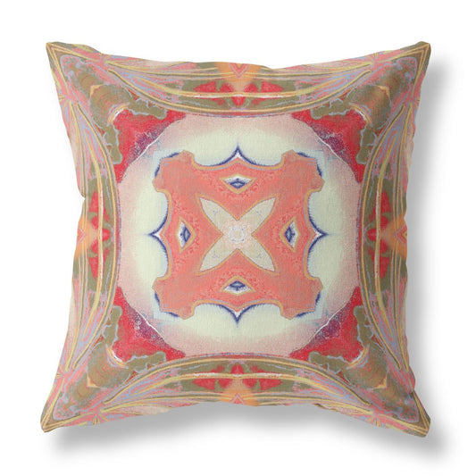 18” Peach Green Geo Tribal Suede Throw Pillow