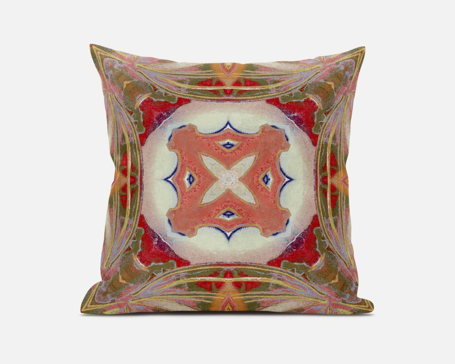 18” Peach Green Geo Tribal Suede Throw Pillow