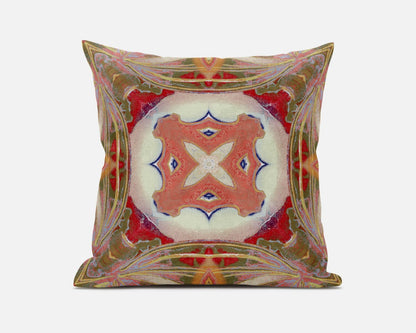 18” Peach Green Geo Tribal Suede Throw Pillow