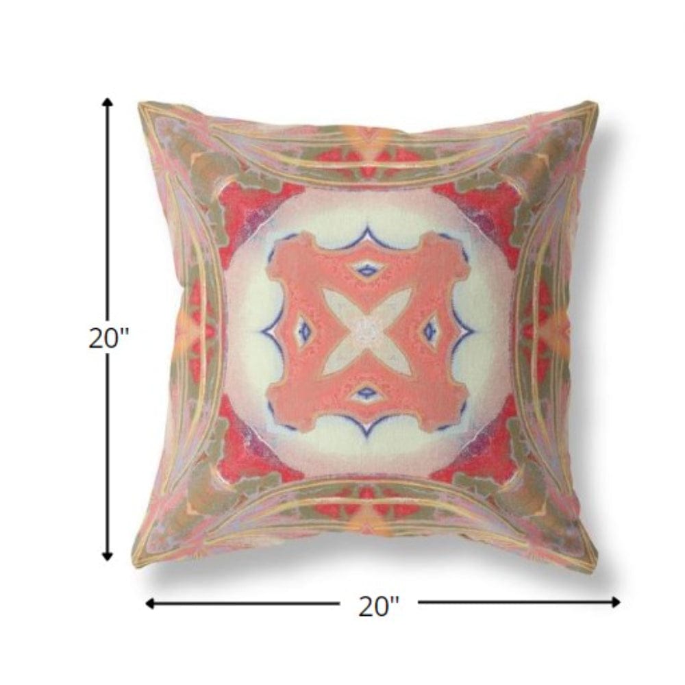 18” Peach Green Geo Tribal Suede Throw Pillow