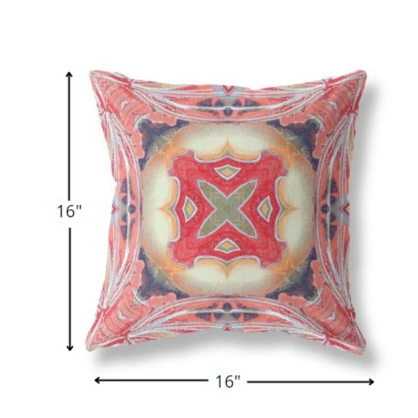16” Peach Red Geo Tribal Suede Throw Pillow