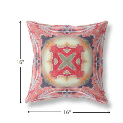 16” Peach Red Geo Tribal Suede Throw Pillow