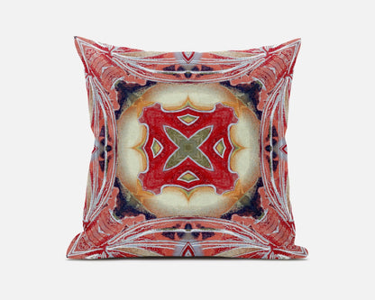 18” Peach Red Geo Tribal Suede Throw Pillow