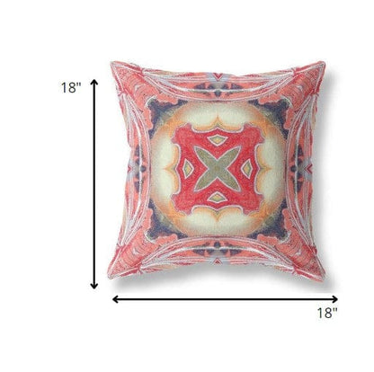 18” Peach Red Geo Tribal Suede Throw Pillow