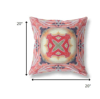 18” Peach Red Geo Tribal Suede Throw Pillow