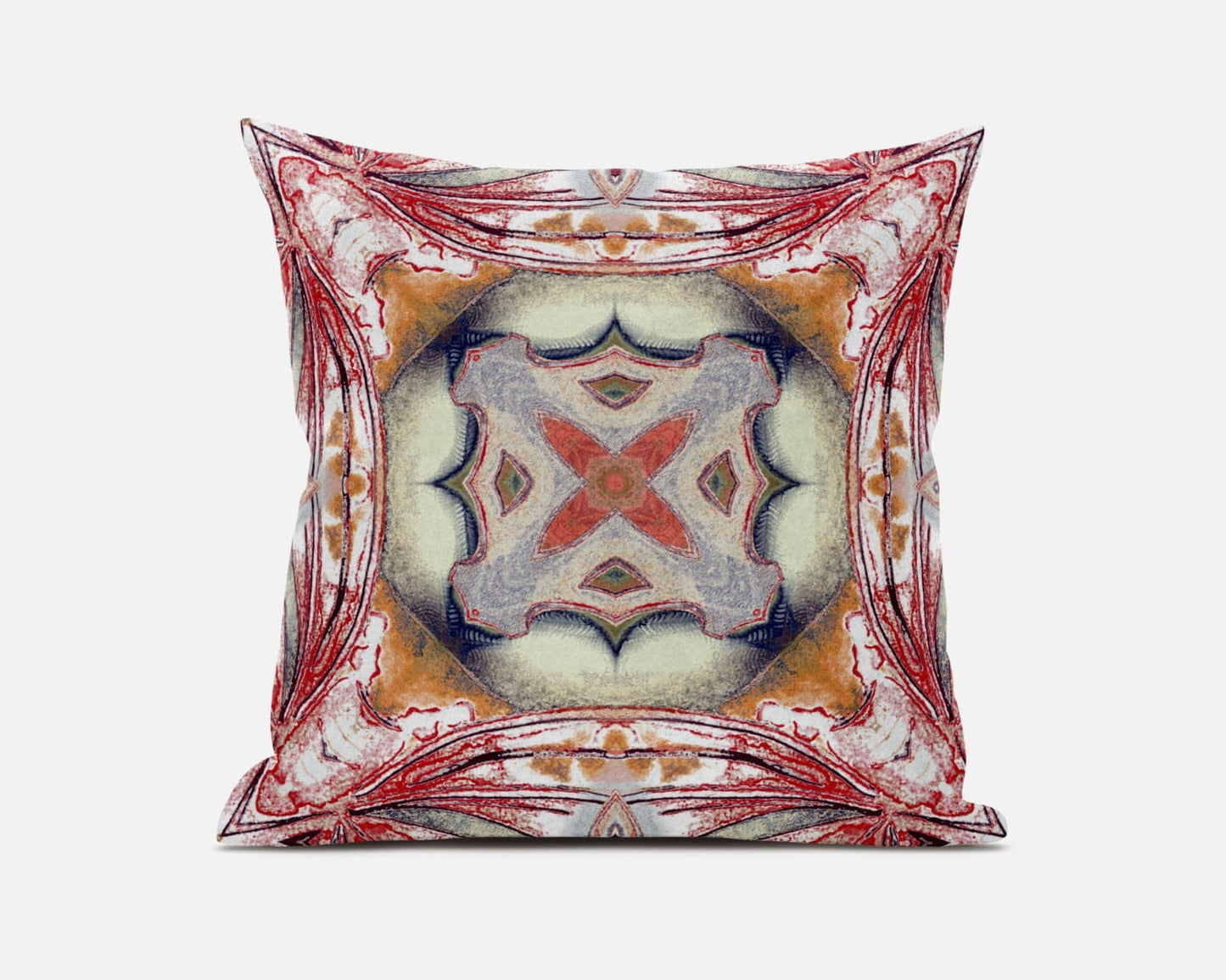 18” Red Orange Geo Tribal Suede Throw Pillow
