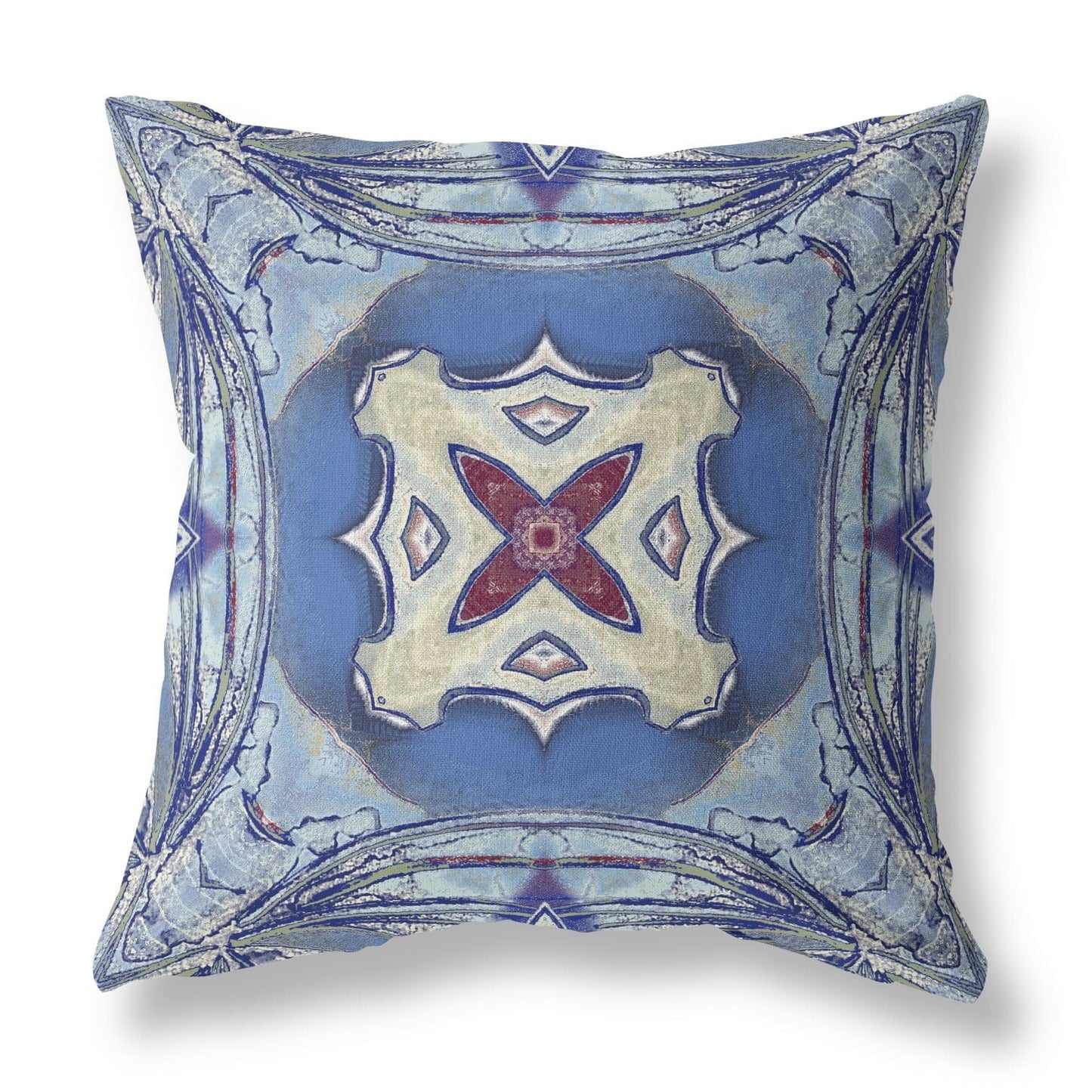 16” Blue Cream Geo Tribal Suede Throw Pillow
