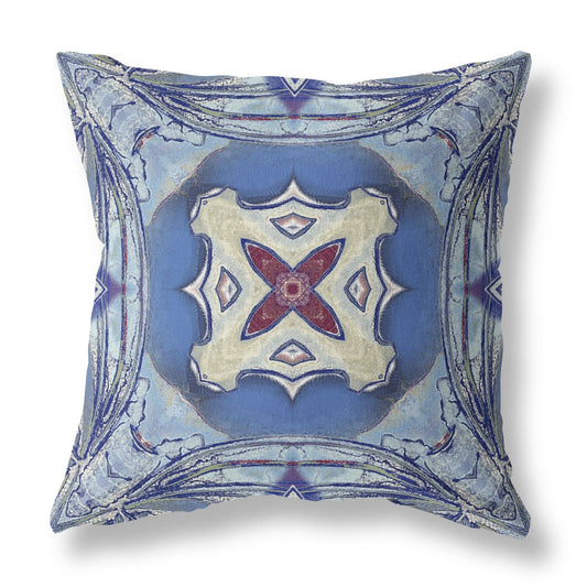 18” Blue Cream Geo Tribal Suede Throw Pillow