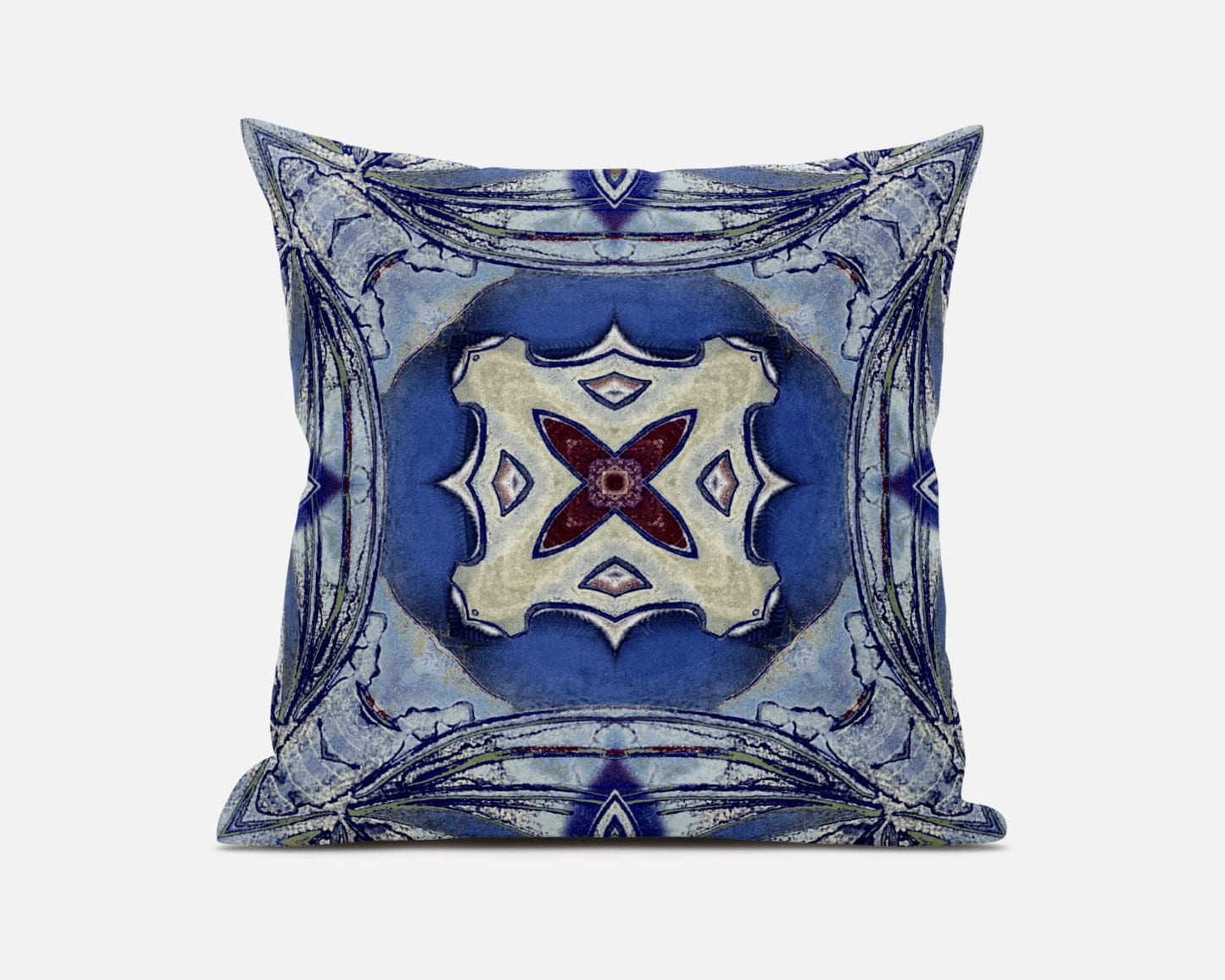 18” Blue Cream Geo Tribal Suede Throw Pillow