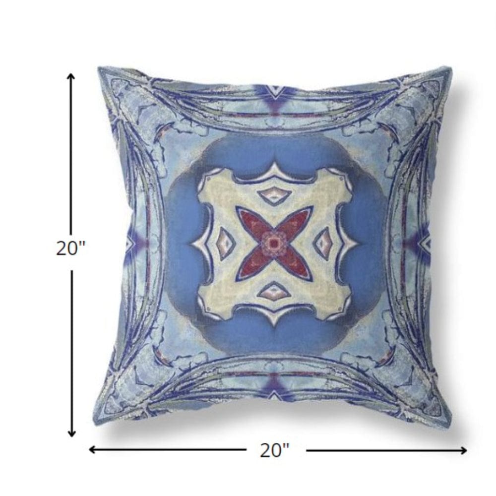 18” Blue Cream Geo Tribal Suede Throw Pillow