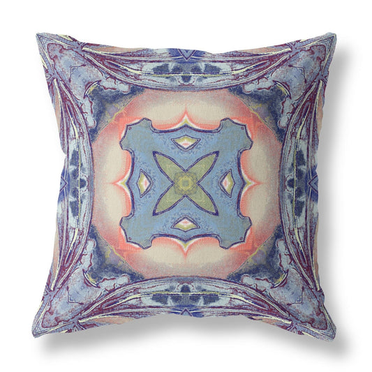 16” Indigo Peach Geo Tribal Suede Throw Pillow