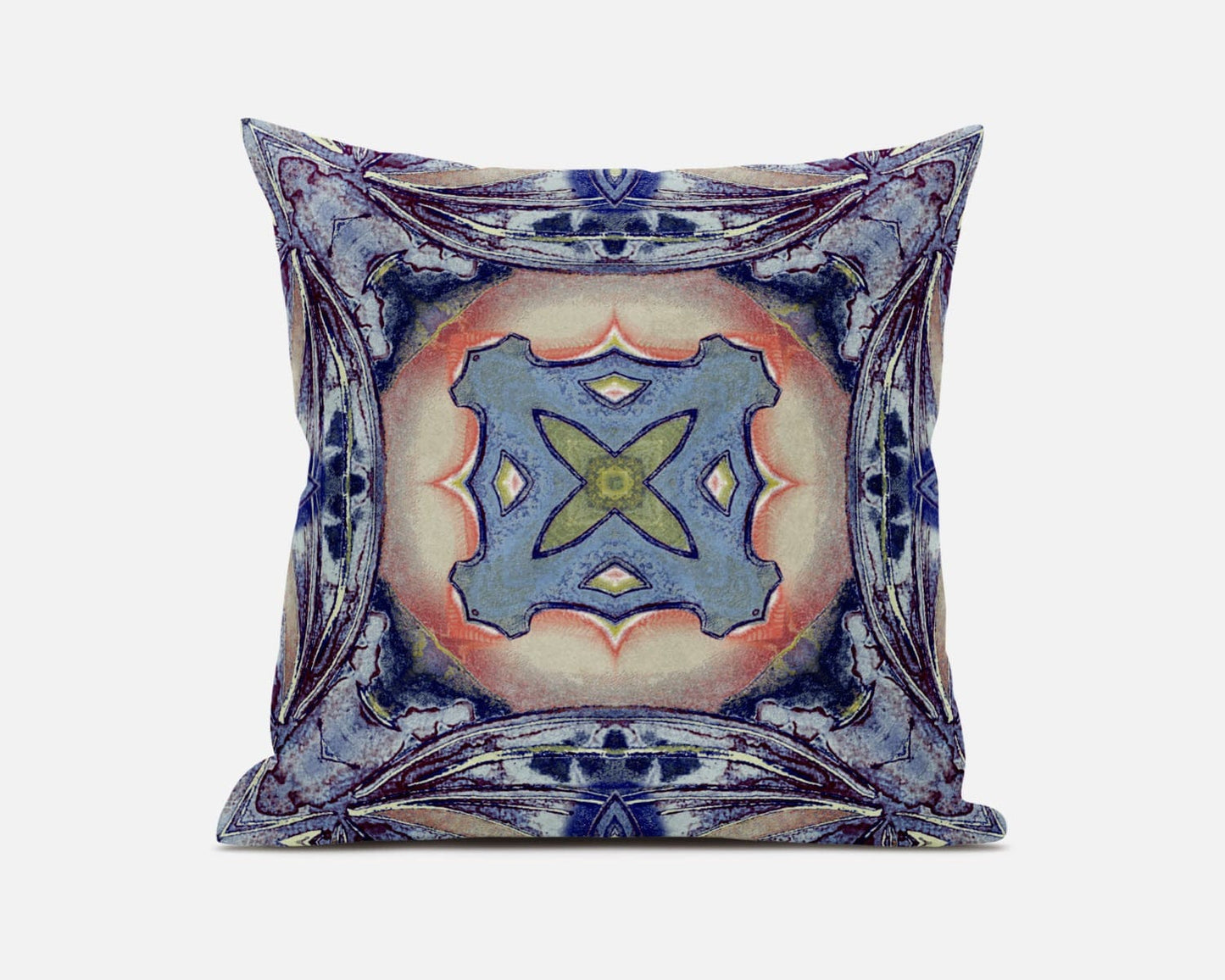 16” Indigo Peach Geo Tribal Suede Throw Pillow