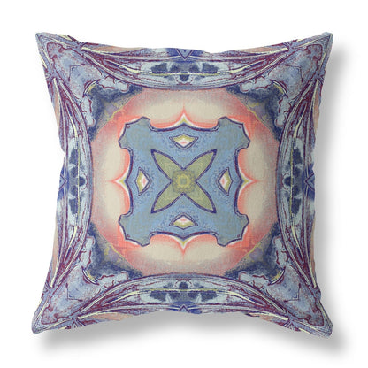 18” Indigo Peach Geo Tribal Suede Throw Pillow