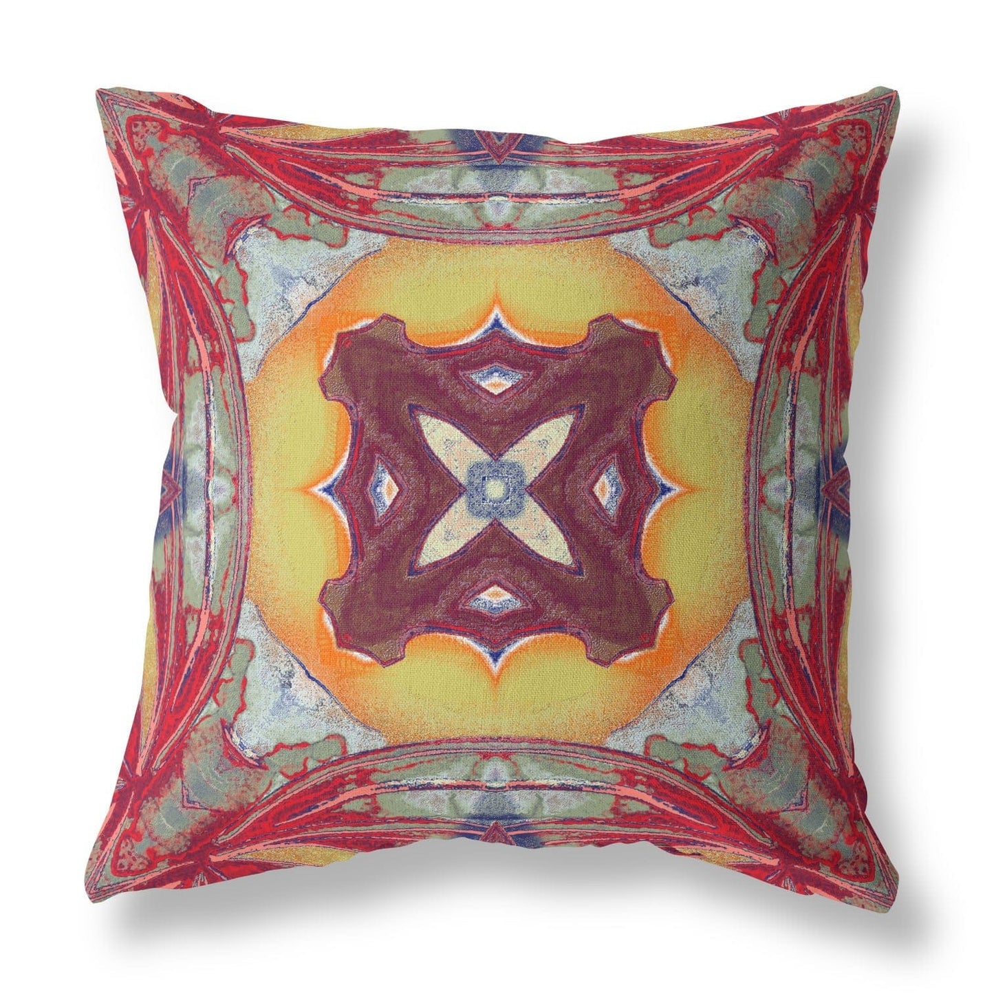 16” Red Yellow Geo Tribal Suede Throw Pillow