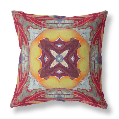 18” Red Yellow Geo Tribal Suede Throw Pillow