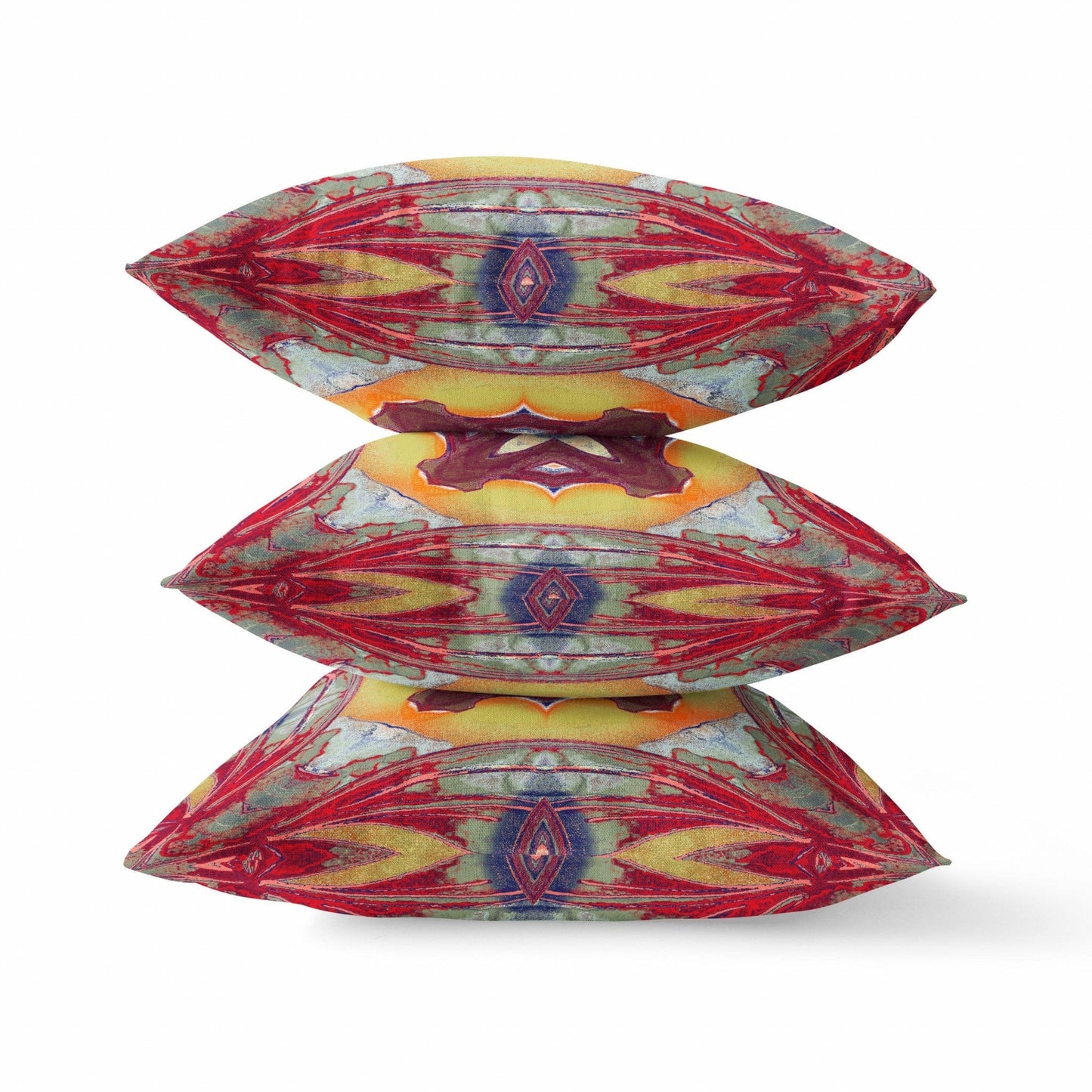 18” Red Yellow Geo Tribal Suede Throw Pillow