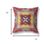 18” Red Yellow Geo Tribal Suede Throw Pillow