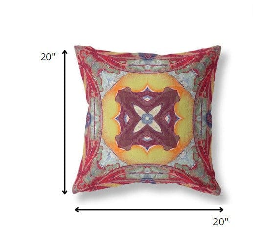 18” Red Yellow Geo Tribal Suede Throw Pillow