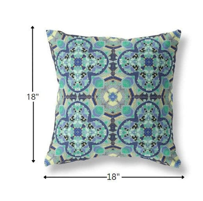 18" Aqua Indigo Cloverleaf Boho Suede Throw Pillow