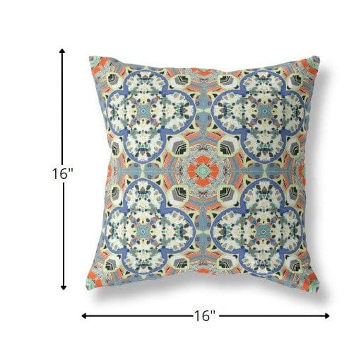 16" Blue Cream Cloverleaf Boho Suede Throw Pillow