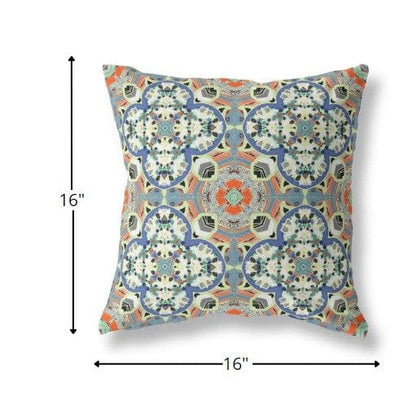 16" Blue Cream Cloverleaf Boho Suede Throw Pillow