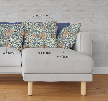 18" Blue Cream Cloverleaf Boho Suede Throw Pillow