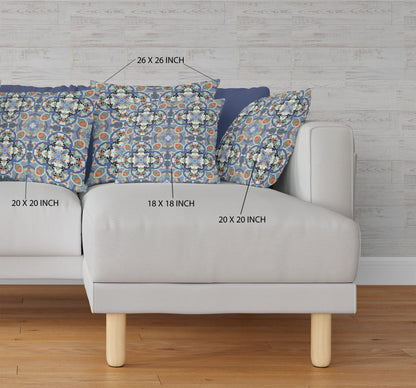 16" Blue Orange Cloverleaf Boho Suede Throw Pillow