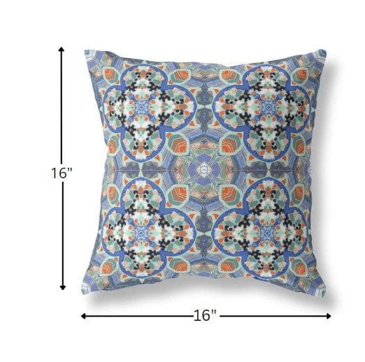 16" Blue Orange Cloverleaf Boho Suede Throw Pillow