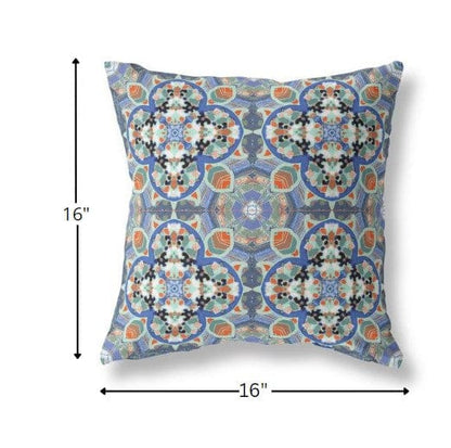 16" Blue Orange Cloverleaf Boho Suede Throw Pillow