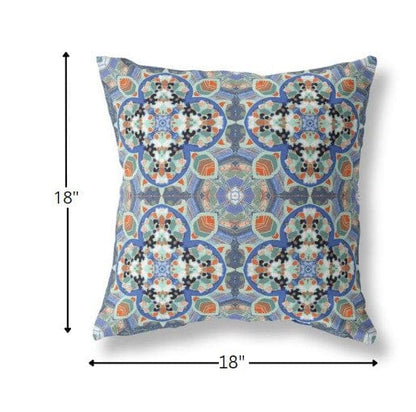 18" Blue Orange Cloverleaf Boho Suede Throw Pillow