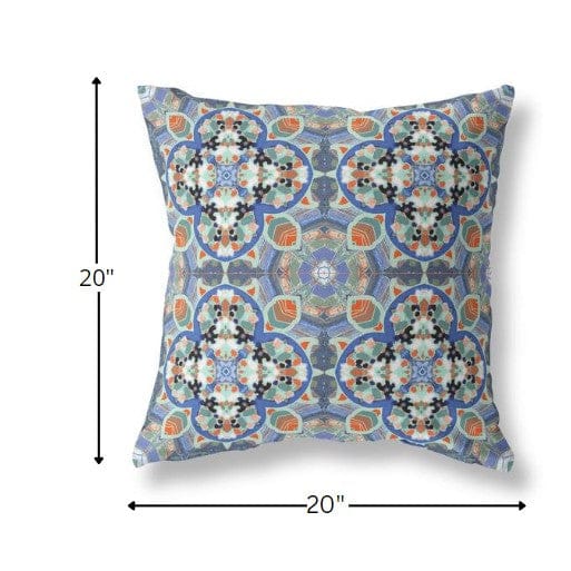 18" Blue Orange Cloverleaf Boho Suede Throw Pillow