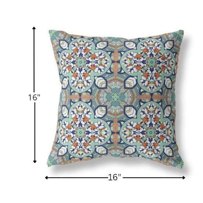 16" Green Orange Cloverleaf Boho Suede Throw Pillow