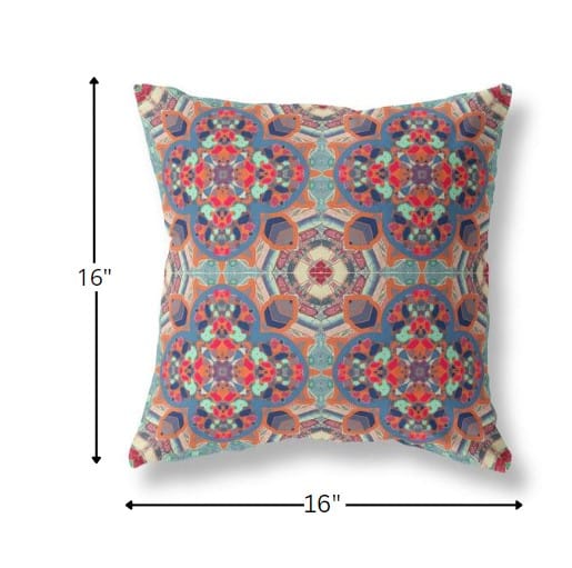 16" Orange Blue Cloverleaf Boho Suede Throw Pillow