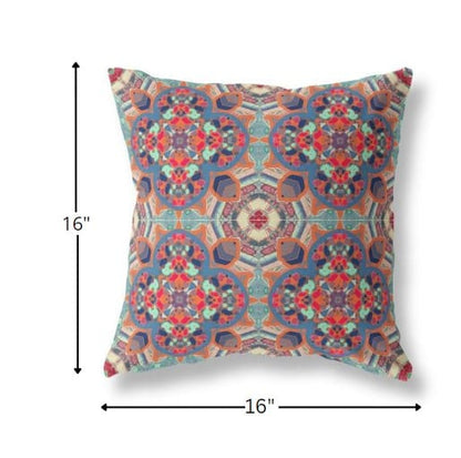 16" Orange Blue Cloverleaf Boho Suede Throw Pillow