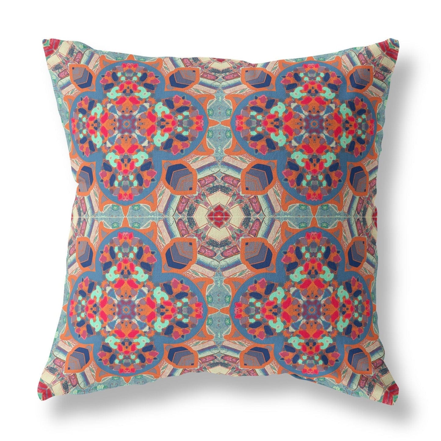 18" Orange Blue Cloverleaf Boho Suede Throw Pillow