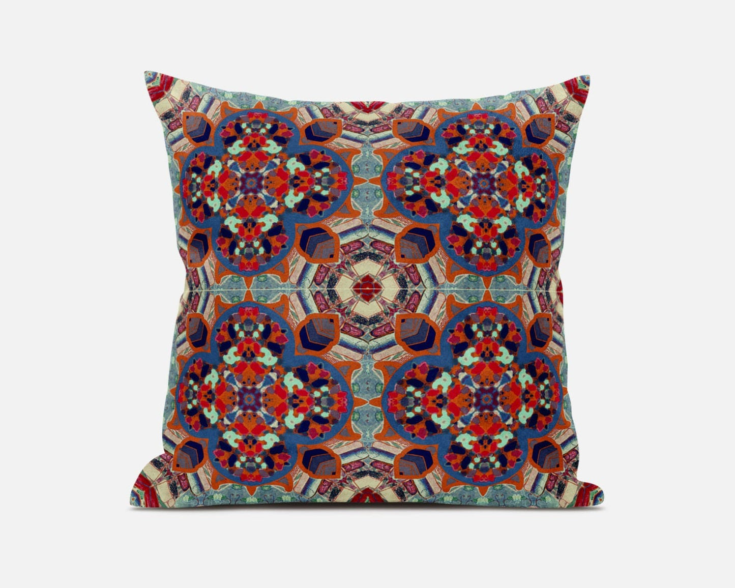 18" Orange Blue Cloverleaf Boho Suede Throw Pillow