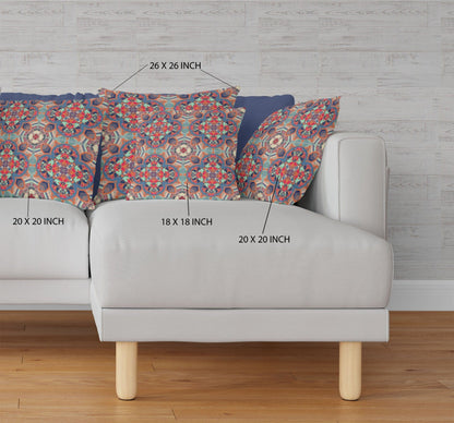 18" Orange Blue Cloverleaf Boho Suede Throw Pillow