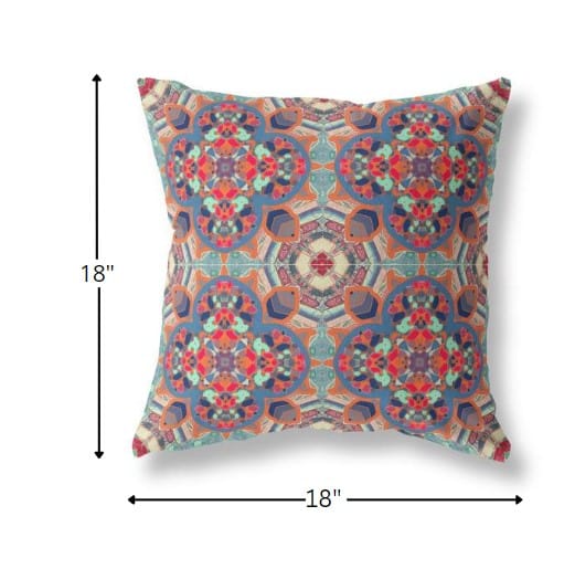 18" Orange Blue Cloverleaf Boho Suede Throw Pillow